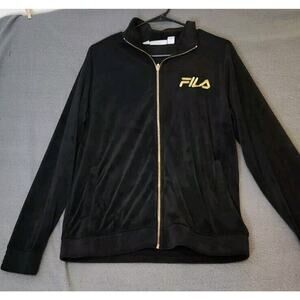 Women's Fila Sport Velvet‎ Black Hoodie Sweater Zip Jacket Cotton Blend Size S